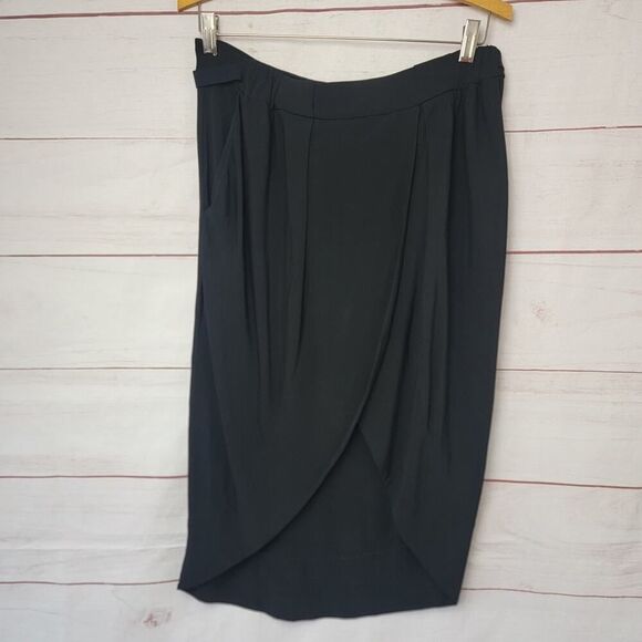 Diane Von Furstenberg Black Asymmetrical Knee Length Skirt Women's Size 6 - Picture 3 of 9